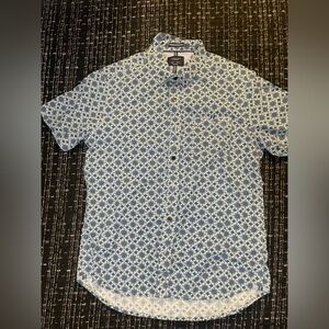 Blue and White Patterned Button-Up Shirt
